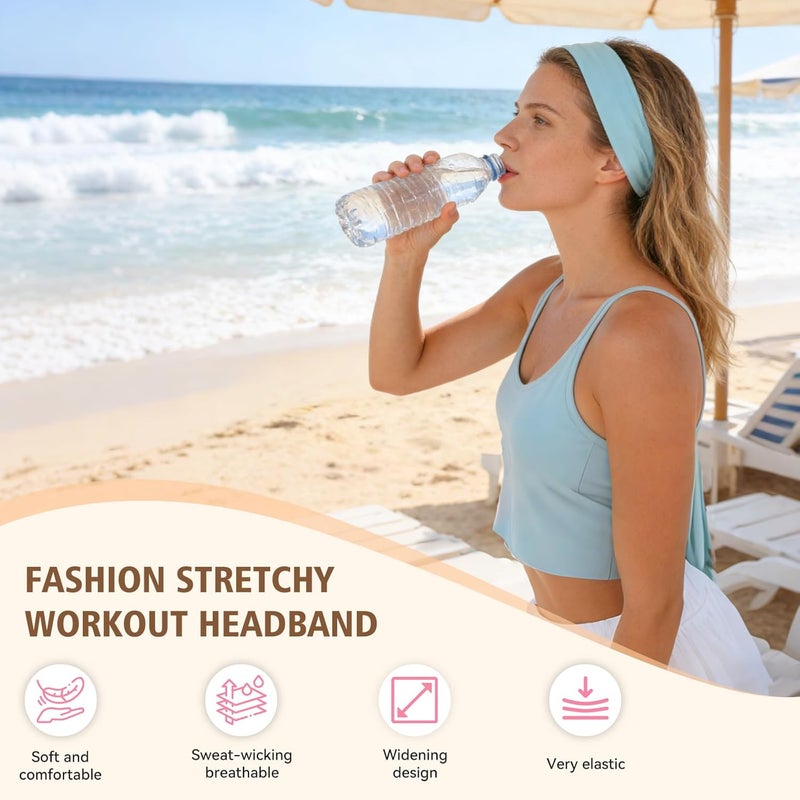 ZeroDotZero 8PCS Soft Elastic Stretch Workout Sports Headbands for Women - Soft Cloth, Sweat-Absorbing, Colourful Athletic Headbands for Girl's Hair, Ideal for Yoga,Running and Gym - Image 2